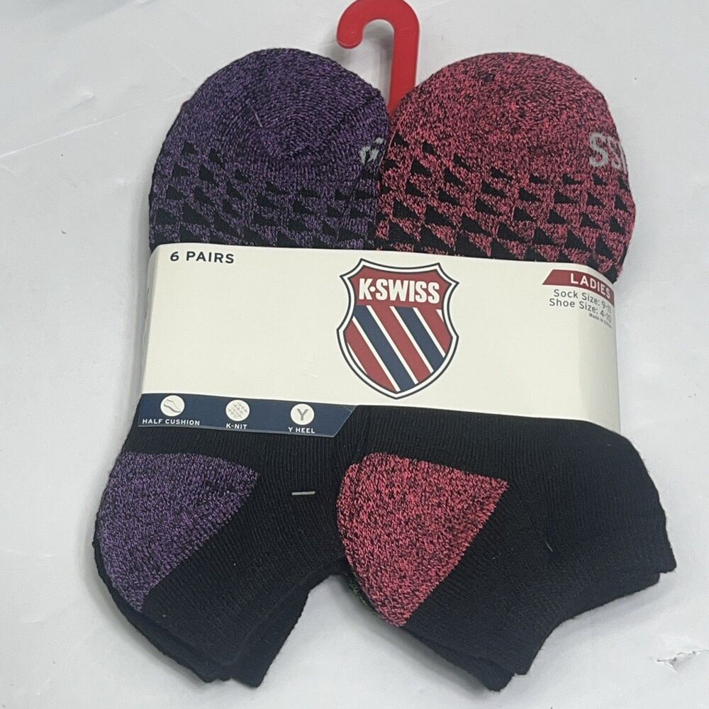 K Swiss Women's‎ No-Show Socks 6 Pack Shoe Size 4-10 Black Flow Cool $28 K-Knit